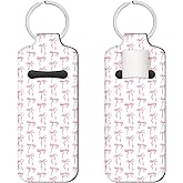 QTRJKDV Personalized Chapstick Holder Keychain, Fashion Chapstick Sleeve, Cute Lipstick Pouch Makeup Travel Accessories for Women(Pink Bows)