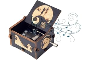 BeyHer Hand Cranked Music Box Vintage Wooden Craft Laser Engraved Night-mare Musical Box Melody-This is Halloween Mini Home Decorations Gifts for Christmas Halloween Valentines Birthday