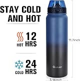 OLDLEY 1L Stainless Steel Water Bottle with 3 Lids Blue Black Vaccum Insulated view 3