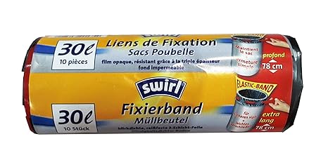 Swirl Fixierband-Müllbeutel extralang, 30 Liter, 4 Rollen mit je 10 Beuteln, Anthrazit
