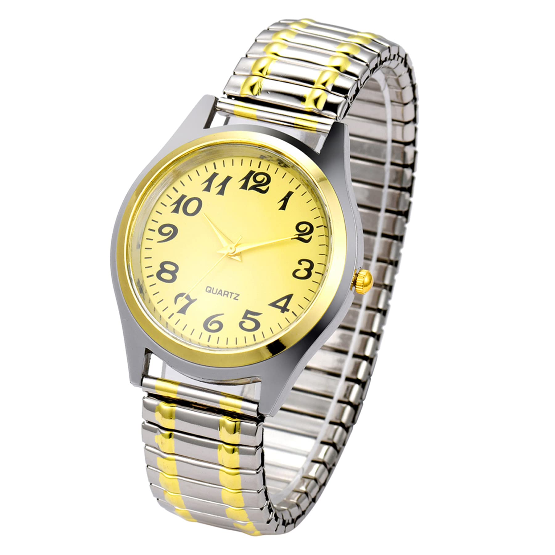 JewelryWe Mens Ultra Thin Easy Reader Watch with Elastic Strap, Golden Watch for Fathers Day