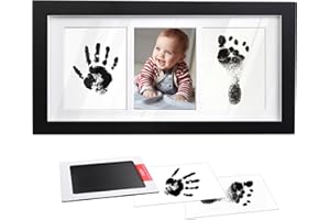 Baby Hand and Footprint Kit, Wooden Picture Frame with a Safe and Clean Ink Pad for Newborn Gifts, New Born Baby Essentials G