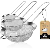 NileHome 3 Piece Stainless Steel Mesh Strainers,Silver(2.8"+4.6"+6.3") | Ultra-Fine Mesh,Versatile,Food-grade Stainless Steel,Resistant to Deformation,Hanging Ear
