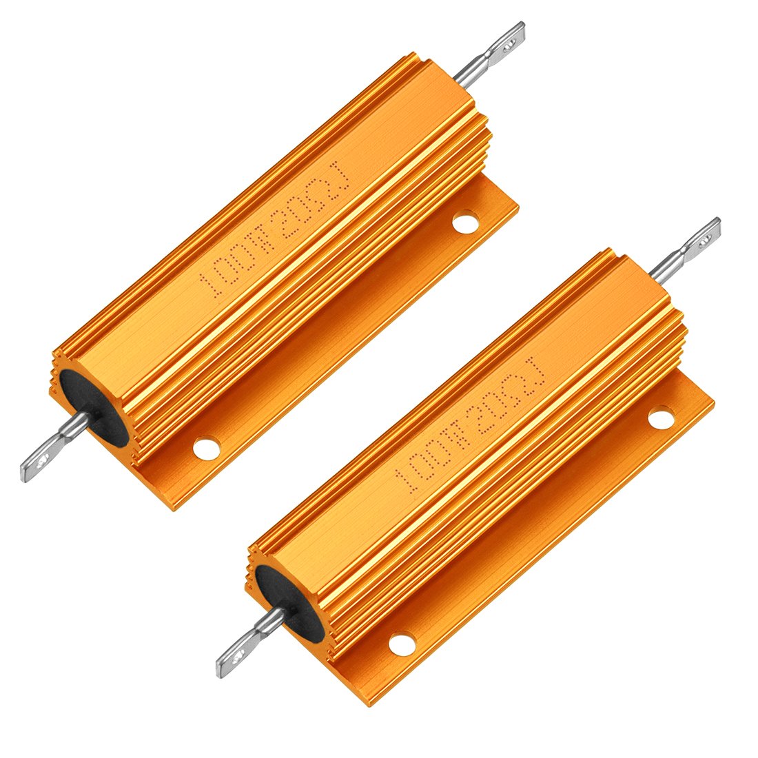 sourcingmap 2pcs Aluminum Case Resistor 100W 20 Ohm Wirewound Gold for LED Replacement Converter 100W 20RJ