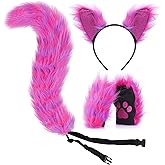 Roicaholy Purple Cat Ears Tail Set - Fluffy Faux Fur Bendable Tail | Ears Headband | Paw Glove | Animal Costume for Halloween
