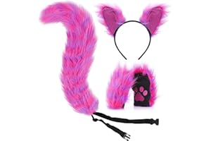 Cheshire Cat Ears Tail Set and Paws - Faux Fur Bendable Tail | Glitter Ears Headband | Paw Gloves