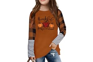 LAZYCHILD Kids Thanksgiving Shirts Boys Girls Turkey Graphic Tees Thankful Pumpkin Tshirt Fall Long Sleeve Tops 5-14 Years