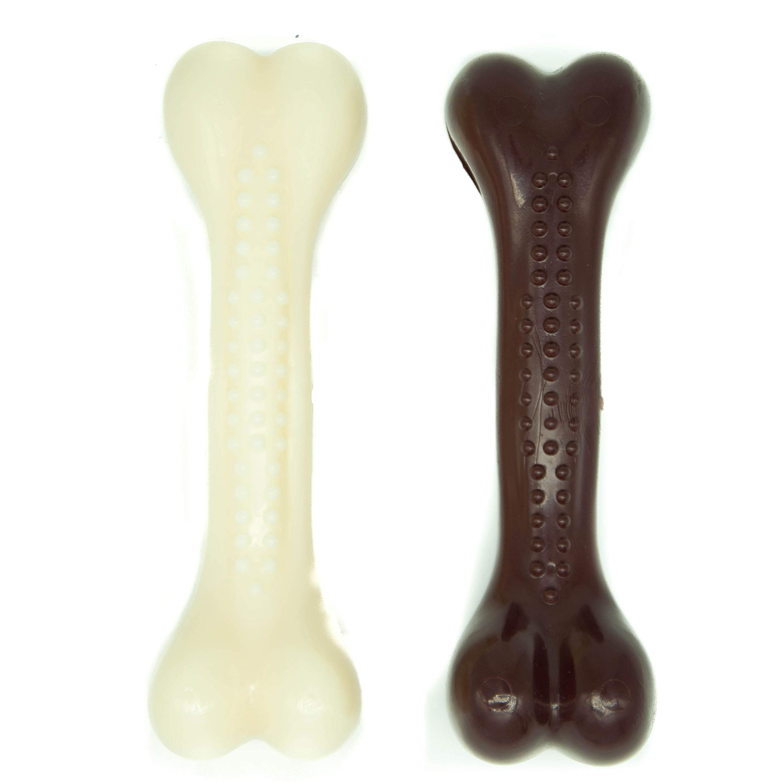 Pet Touch 2x Tough Dog Chew Toy Treats – NYLON Bone Shape – Hard Chews, Teeth Cleaning, Chewing Toys for Puppies Small & Medium Breeds Dogs upto 11 kg (2 Bones (Brown+Cream))