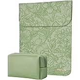 MOSISO Laptop Case 13 inch, 13 inch Laptop Sleeve Compatible with MacBook Air M4 M3 M2 M1 2025-2018 / Pro M2 M1 2025-2016, Embossed Retro Hibiscus PU Leather Case with Small Bag, Sage Green