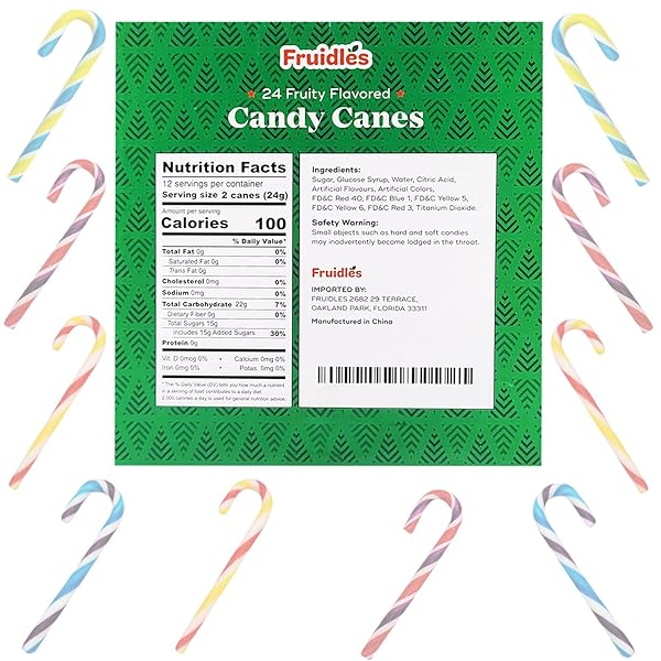 FRUIDLES CHRISTMAS CANDY CANES SUCKERS, MULTICOLORED RAINBOW FRUITY FLAVOR, INDIVIDUALLY WRAPPED (12-PACK)