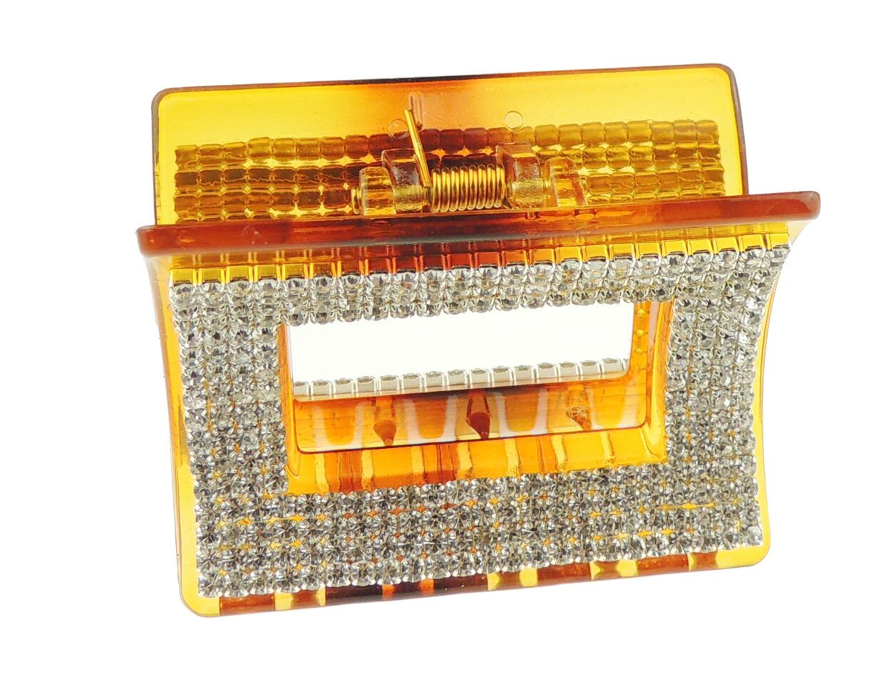 Extra Sparkly Women Girls Crystal Diamante Rhinestone Gems Bridal Wedding Evening Party Styling Fine Thin Hair Accessories Butterfly Claw Jaw Clip Octopus Clamp Grip Square Buckle 5cm (Brown)