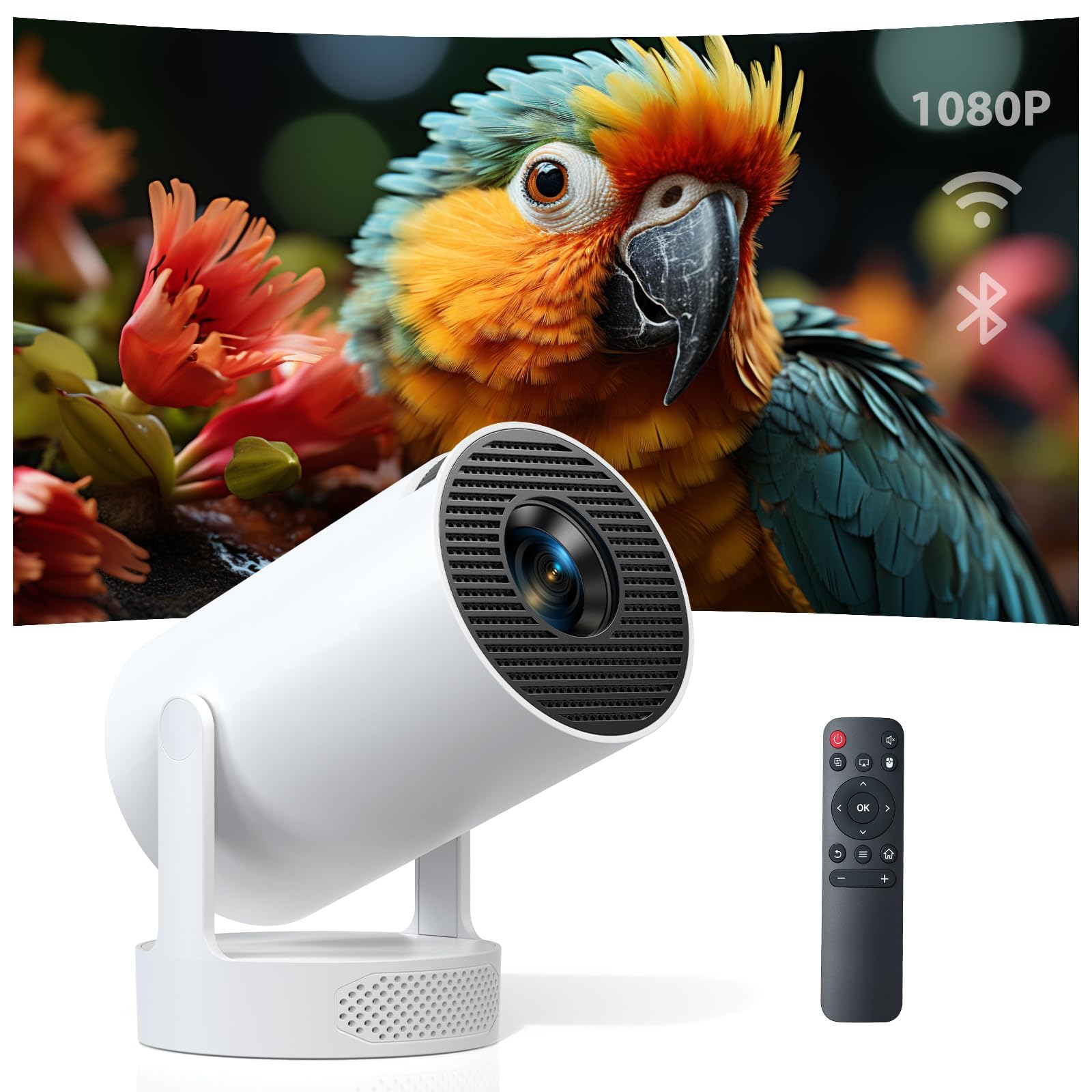 Photo 1 of Smart Mini Projector with Android 11 & 5000+ Apps, 4K Supported Full HD 1080P, 20000 Lumens, Wi-Fi 6 & Bluetooth 5.0, 180° Rotatable Home Cinema Projector with Auto Keystone & HiFi Speakers