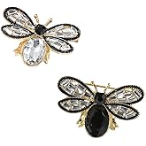 2PC Women's Cute Diamond Bee Brooch Gemstone Insect Pin Embellished Sweater Jacket Suite