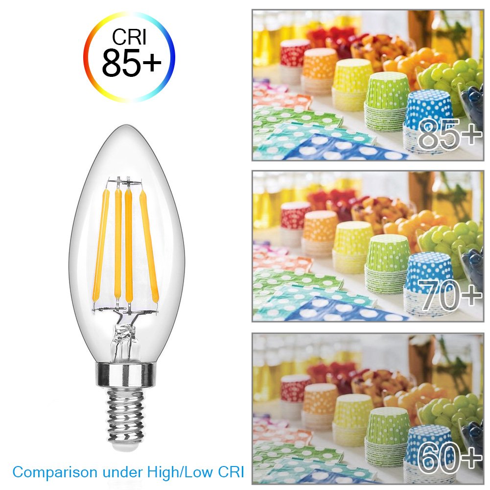 LEDERA Dimmable E12 LED Candelabra Bulb, 4W, 350lm, Candle Light Bulbs, Warm White 2700K, 6-Pack.