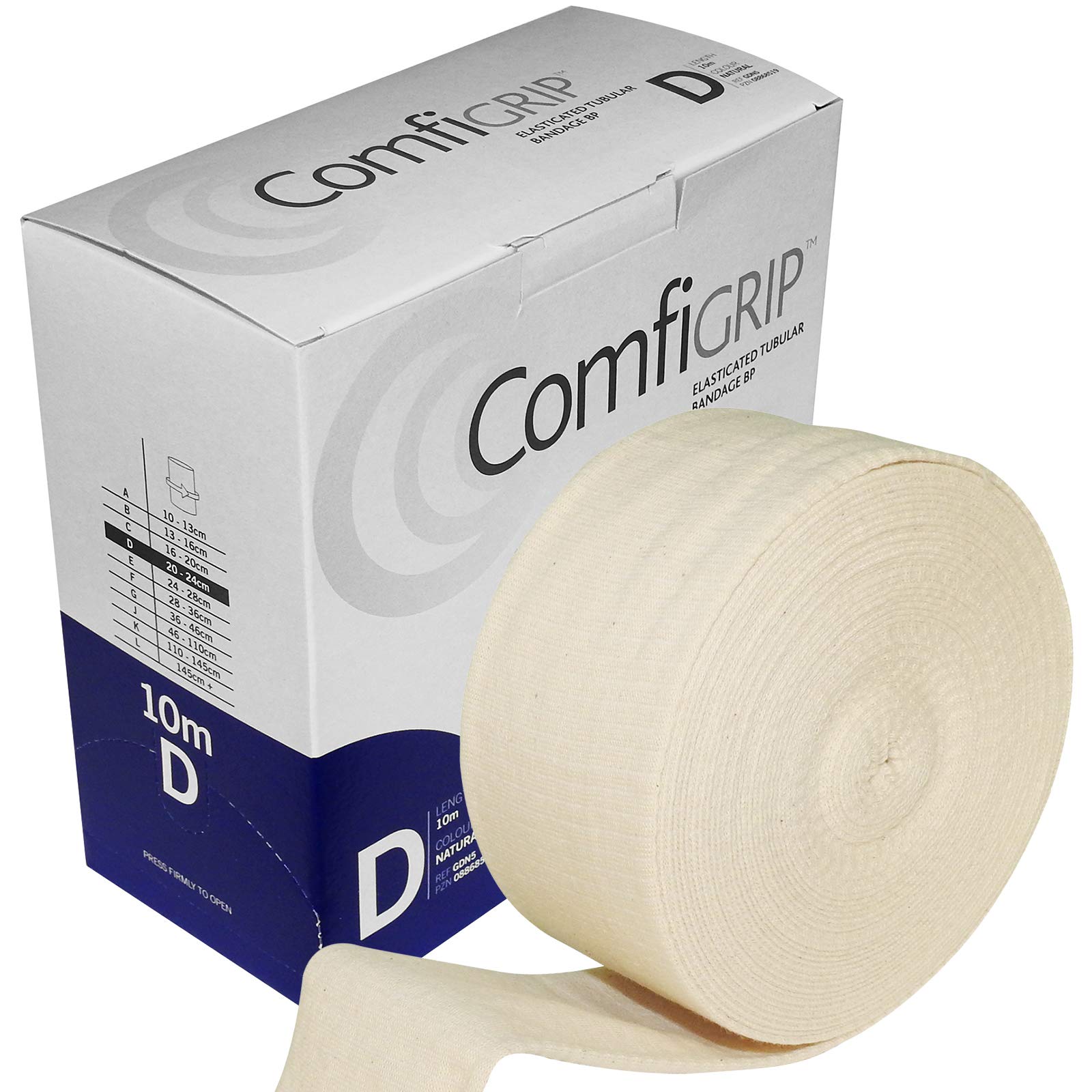 Synergy Health Comfigrip Elasticated Tubular Compression Fit Support Bandage - Size D (7.5cm x 10m) for Limb Circumference 20-24cm