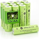 Howardly Ni-MH AA 1.2v 600mAh Rechargeable Battery for Solar Light | Double A 1.2V Solar Battery Pre-Charged, Low Self - Discharge for Outdoor Solar Lights, Lawn Lamps, Ground Lights (12pack)