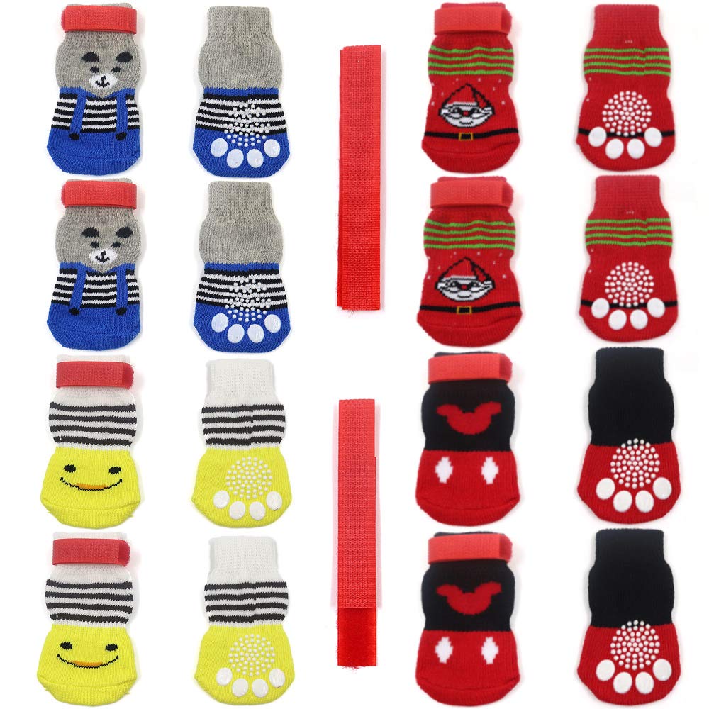 4 Pairs Anti-Slip Dog Socks&Cat Socks with Rubber Reinforcement and 8 small straps, Pet Paw Protector for Hardwood Floors, Indoor Wear style 2(L)