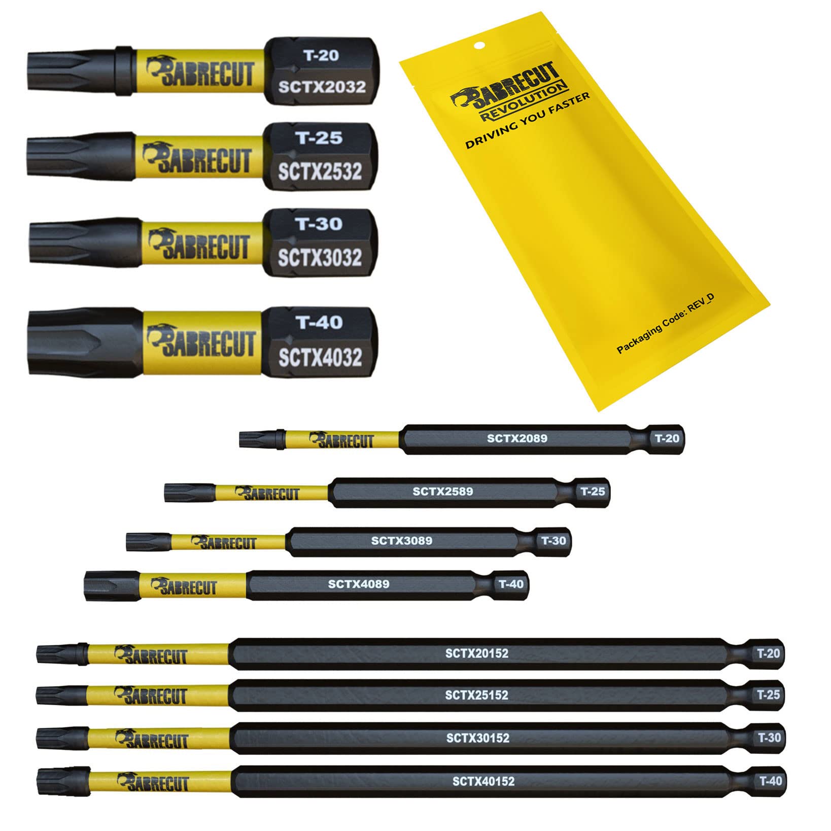 12 x SabreCut SCRK12TX 32mm 89mm 152mm T20 TX20 T25 TX25 T30 TX30 T40 TX40 Magnetic Impact Screwdriver Driver Bits Set Torx Heavy Duty