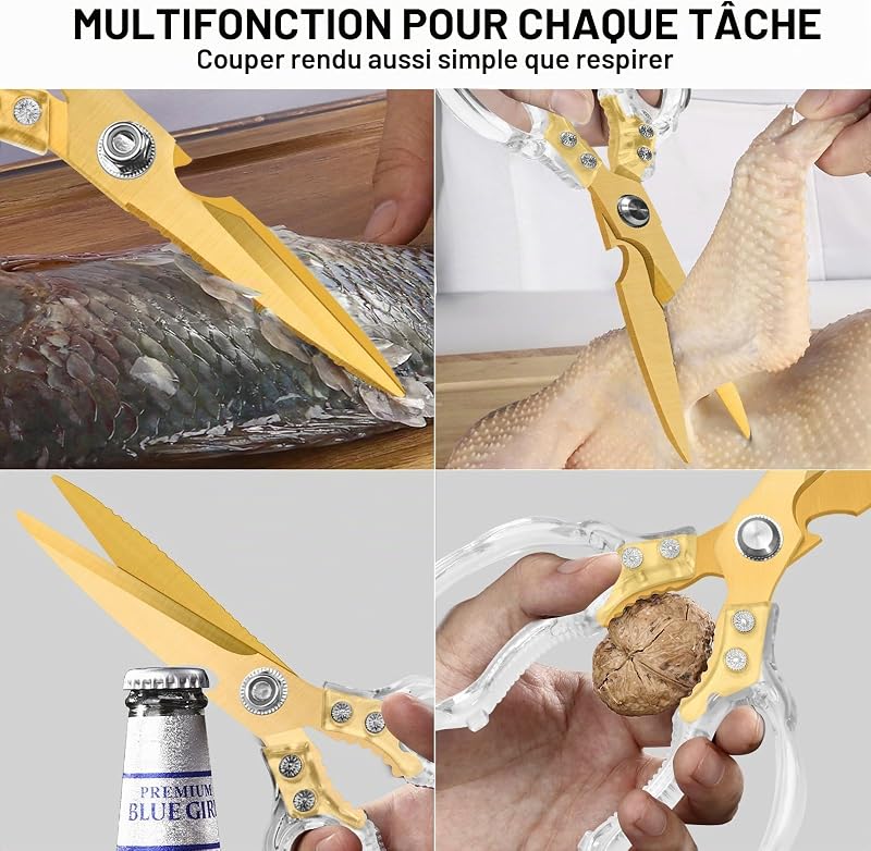 Ciseaux Cuisine Robustes Tranchants avec Poignée Transparente — photo 6 sur 8