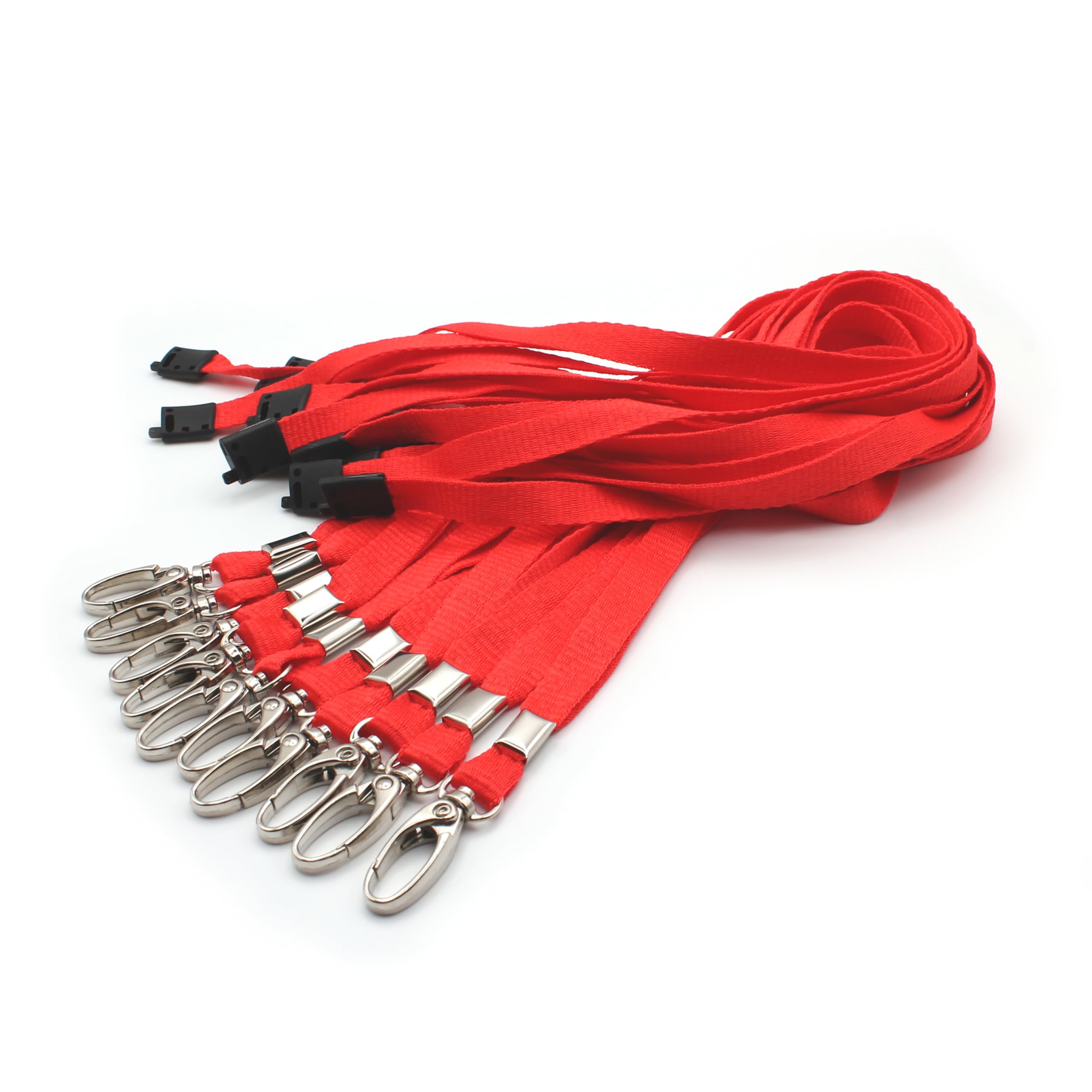EasyBadge Red Lanyards for ID Badges with Safety Breakaways and Metal Lobster Clips - Pack of 10
