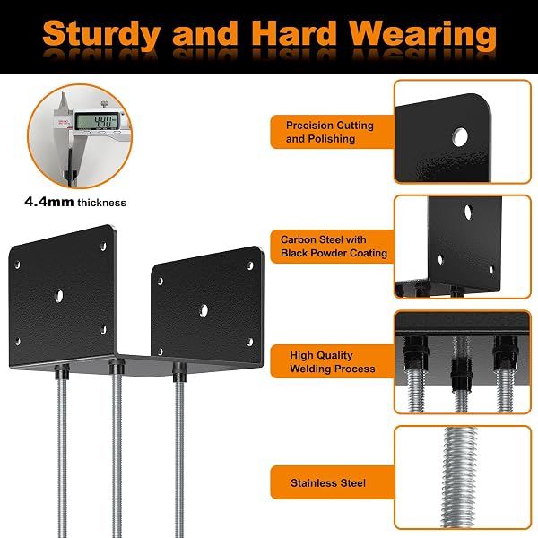 FMHOTU 8X8 CONCRETE POST BASE(2 PCS), DECK POST BASE HOLDER GROUND SPIKE FOR CONCRETE, DECKING POST BRACKETS WITH 3 ANCHOR RODS, POST BASE FOR PAVILION DECK PORCH HANDRAIL RAILING