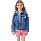 Miipat Toddler Girls Denim Jacket Sequin Patchwork Jean Jacket Little Kids Button Down Long Sleeve Jean Coat