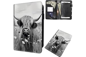 MXFDEGF Server Books for Waitress,Leather Waiter Book Server Wallet with Zipper,Cash Check Bill Receipt Holder Presenter,for Bartender,Waiter,Waitress Accessories,Server Apron,Highland Cow Ox Cattle