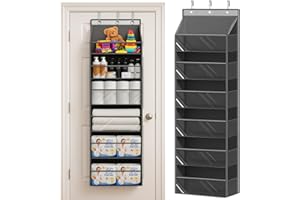 JHD Over The Door Organizer–6 Tier Door Organizer Hanging & 12 Side Pockets, Heavy Duty 50LB Capacity Hanging organizer, Clear Window, Behind The Door Storage for Bedroom, Nursery, Pantry