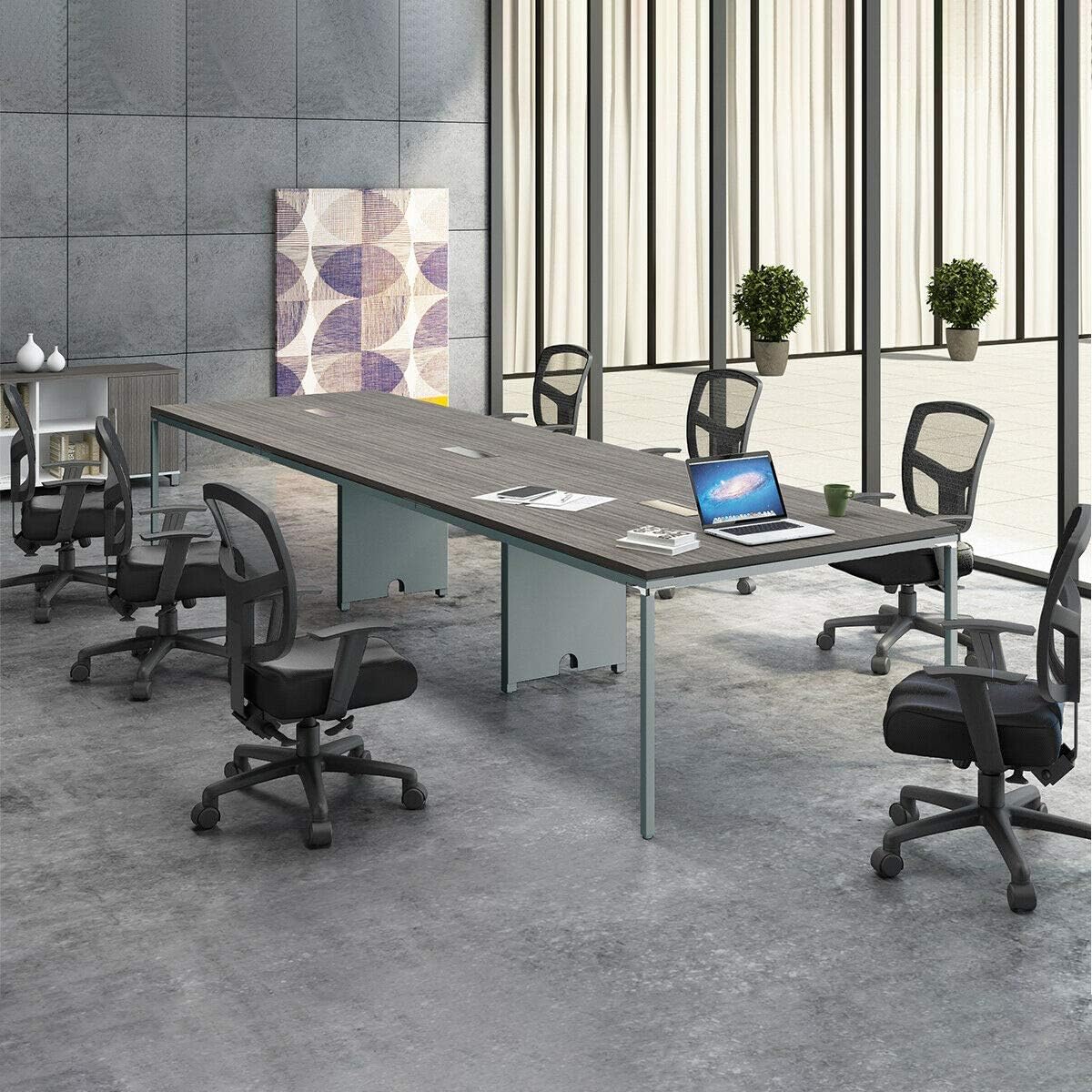 Amazon Com 8ft 12ft Modern Conference Table And Chairs Set With Mesh Chairs Metal Base 8ft Table 6 Chairs 0 Power Modules White W Silver Metal Kitchen Dining