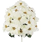 Admired by Nature 24 Stems Artificial Poinsettia Bouquet Fake Christmas Flowers - for Christmas Winter Holiday Home Decor, Indoor Outdoor Display, Crafts, Events - Cream Poinsettias