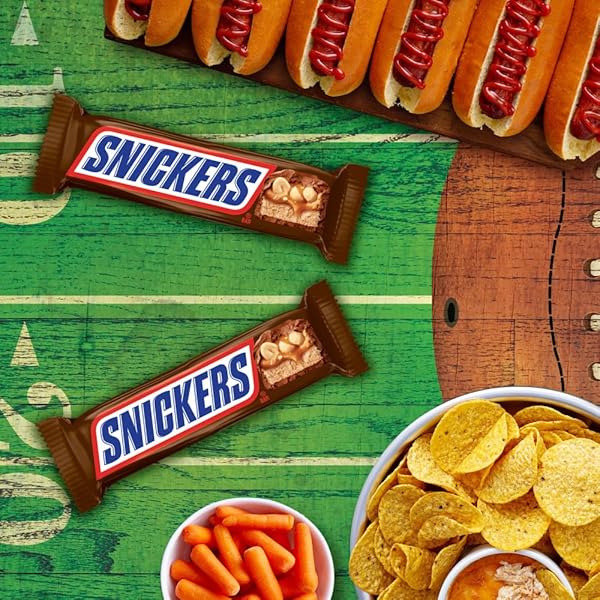 SNICKERS NFL FOOTBALL FULL SIZE CHOCOLATE CANDY BARS, CARAMEL CHOCOLATE FOR PARTIES, TAILGATING, OR GAME DAY SNACKS, 11.16 OZ BAG (PACK OF 6)