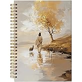 bitCNY Jesus and Lamb Christian Notebook, Inspirational Faith Journal with Lined Pages, Fall decor, Jesus Leaves the 99 Sheep Painting, Religious Gift for Women, 5.5x8.3 Inch