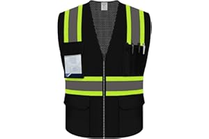 Uno Mejor Black Construction Vest for Men Women, Hi Vis Mesh Vest with Pockets, High Visibility Safety Vest with Reflective Strips for Workers/Contractors/Surveyors, ANSI Compliant, (UB-Black, M)