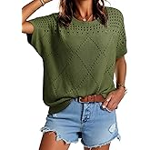 Dokotoo Women's Casual Crew Neck Short Sleeve Sweater Crochet Hollow Out Lightweight Sweaters Tops Fashion Clothing Outfits