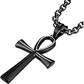 JUNOVUROS 18 to 28 Inches Rolo Chain Ancient Ankh Cross Pendant Necklace for Men Women Boys Girls 316L Stainless Steel with Large And Medium Sizes