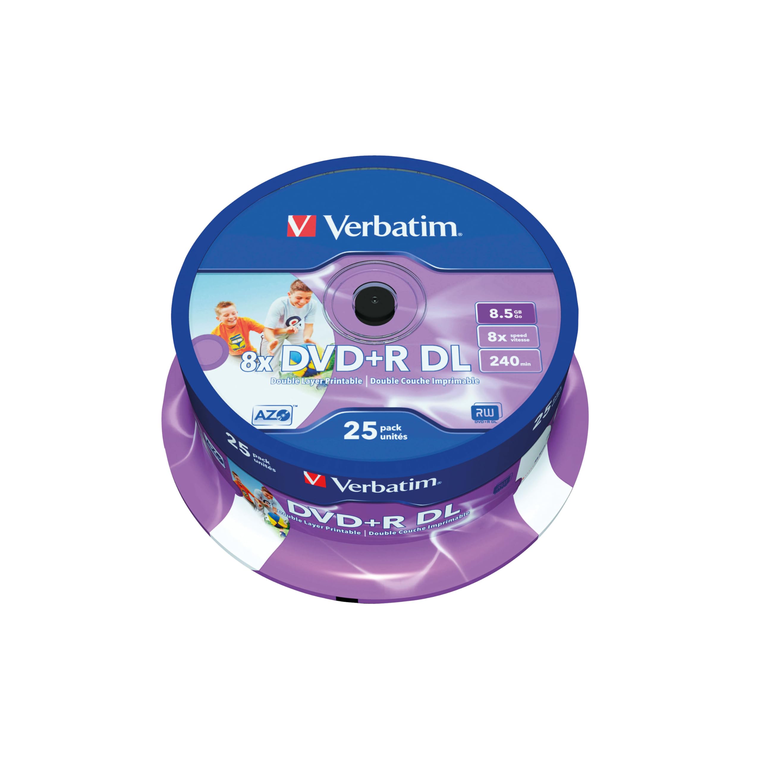 Verbatim 43667 8.5GB 8x Double Layer DVD+R Inkjet 25 Pack Spindle - Printable