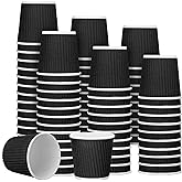 Yaomiao 200 Pcs 4 oz Disposable Espresso Coffee Cups Ripple Corrugated Paper Insulated Hot Cups for Party Cold Drinks Hot Beverage Tea(Black)