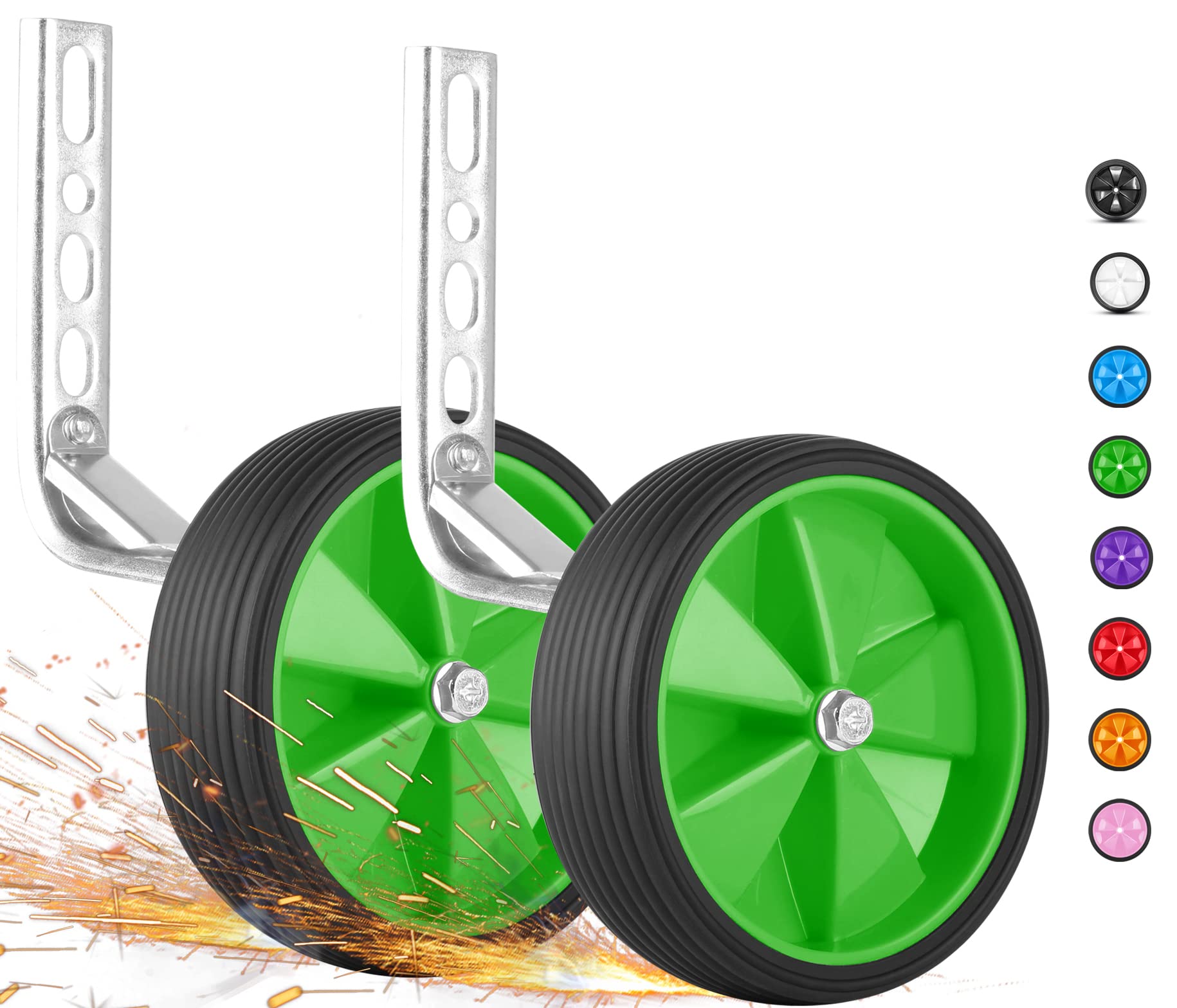 PROMETHEUS BICYCLES Stabilisers for childs bike 12 inch 14 inch 16 inch 18 inch Kids bike Stabilisers | Training wheels Bicycle Support Stable Steel Construction with Rubber Tires (Green)