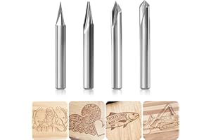 SILIVN Engraving CNC Wood Carving Router Bit 1/4 Shank 15°/20°/60°/90° Engraving Bits, 2 Flutes Straight CNC V-bit Tungsten Steel Marking Conical Engraving Router Tool