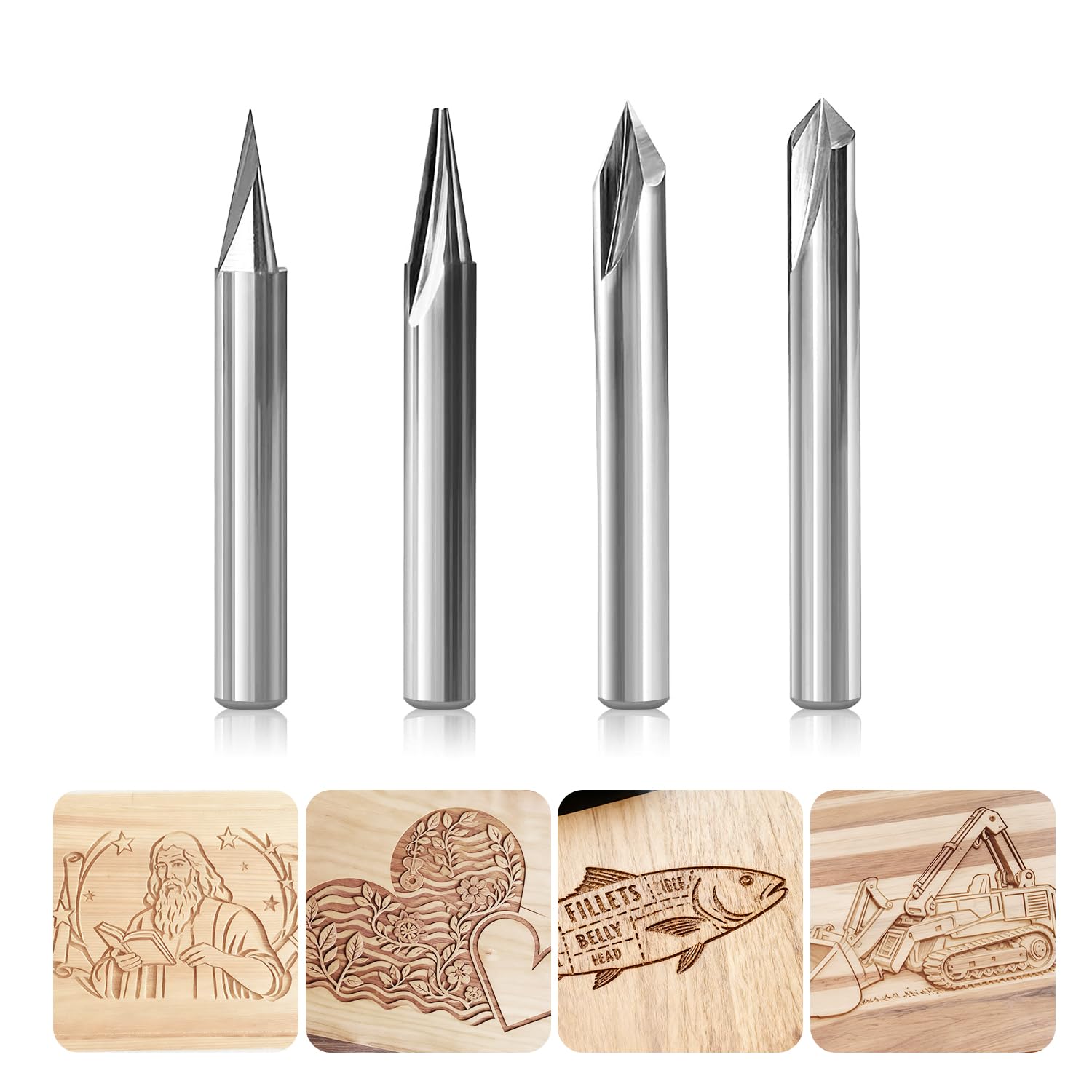 SILIVN Engraving Bits, 2 Flutes Straight CNC V-bit 1/4 Inch Shank Marking Conical Engraving Router Tool for Steel Aluminum Brass MDF Wood by - Tungsten Steel