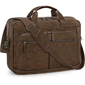 RAINSMORE Briefcase for Men, 16 Inch PU Leather Laptop Messenger Bag, Brown | Water-Resistant Computer Bag with 13 Compartmen