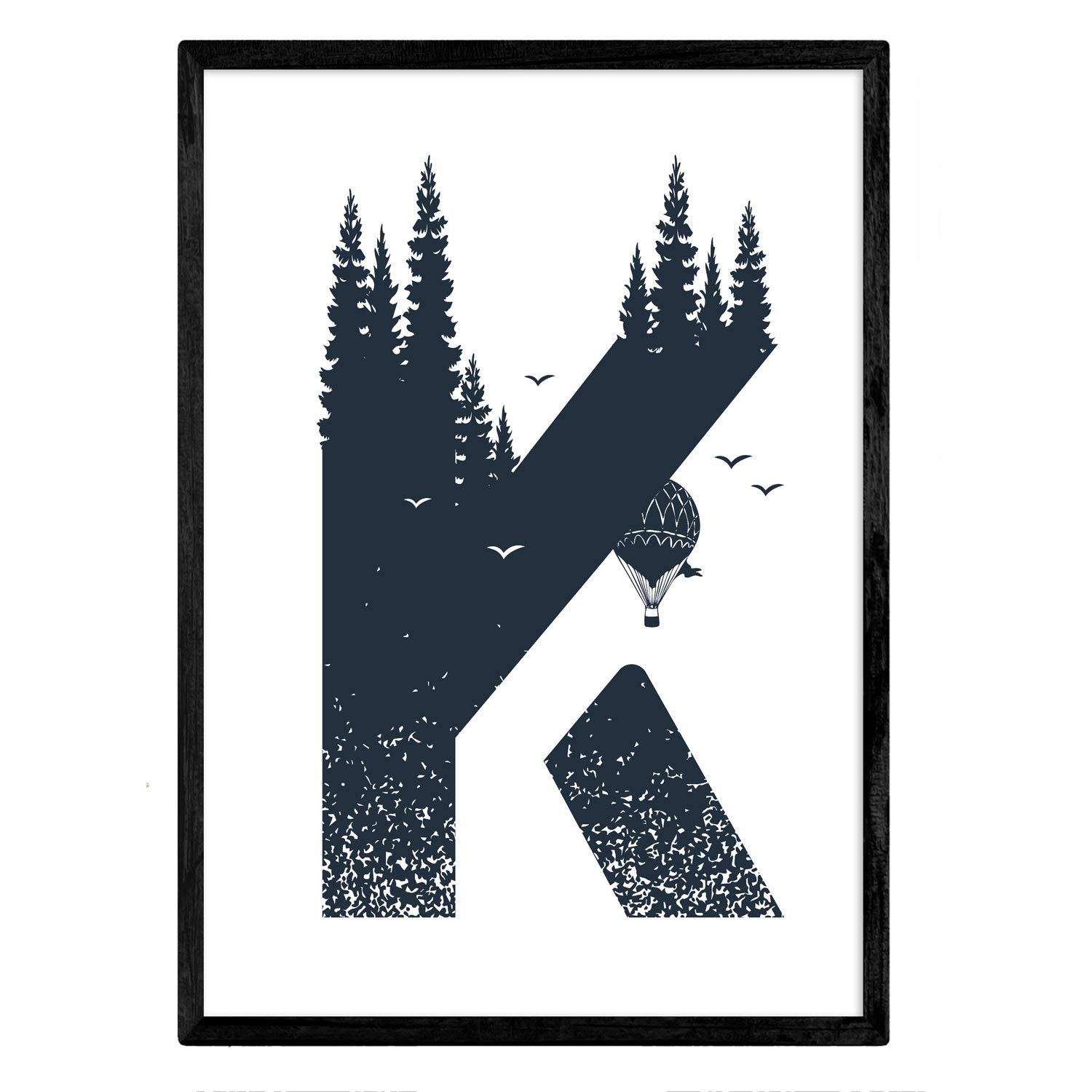 Nacnic Letter K with forest, balloons and mountains. Naturaleza.Posters of letters with design. A3 size unframed — image 1
