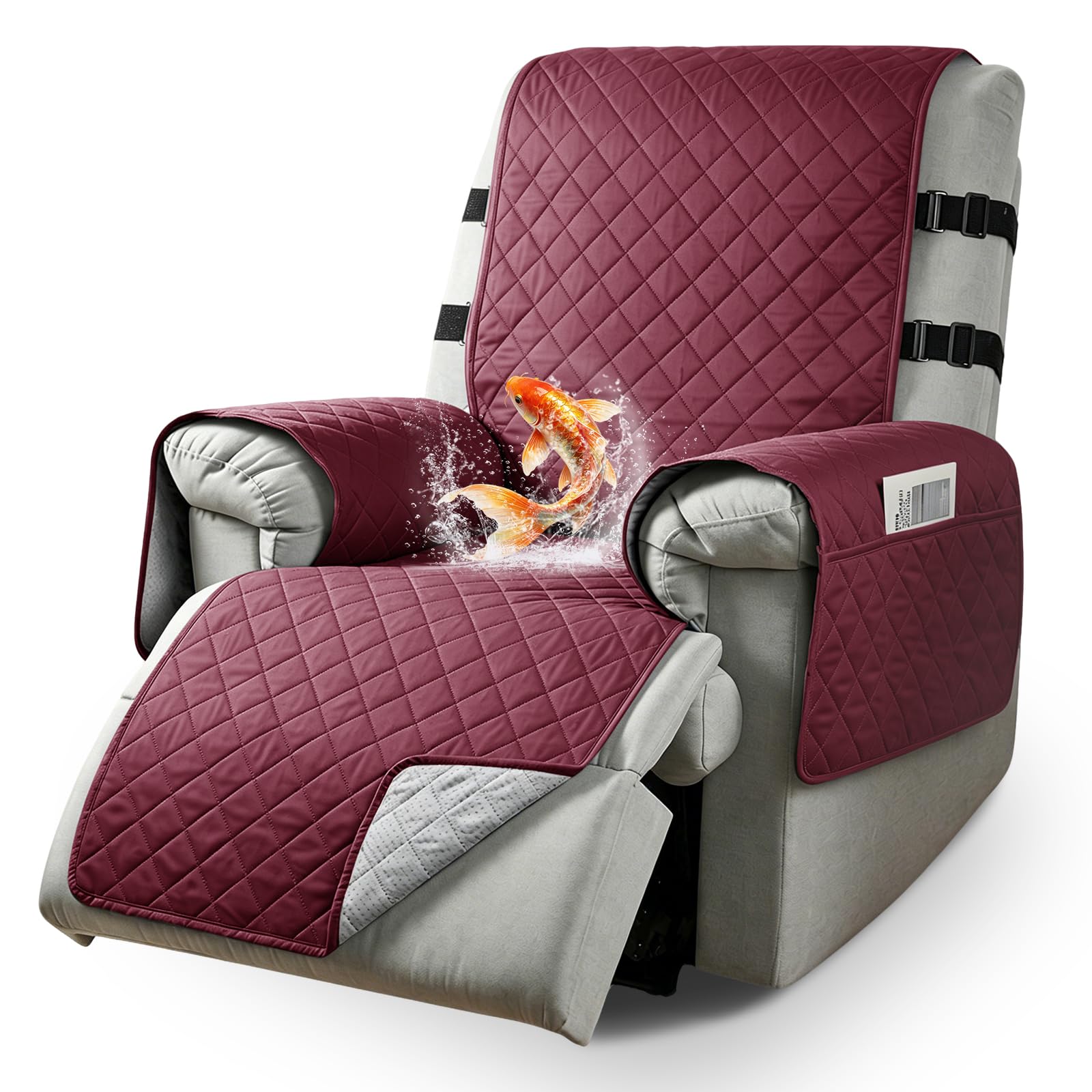 Waterproof Recliner Chair Slipcover With 2 Elastic Straps, Non-Slip Armchair Recliner Protector for Families with Pets/Kids, Washable Cover