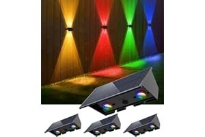 ROOPURE 4 Pack Color Changing Solar Powered Fence Lights Outdoor for Christmas Decorations, Wreath, LED Waterproof Yard Up and Down Lamp Ambient Lighting for Wall, Patio, Porch, Gate, Garden, Backyard, RGB
