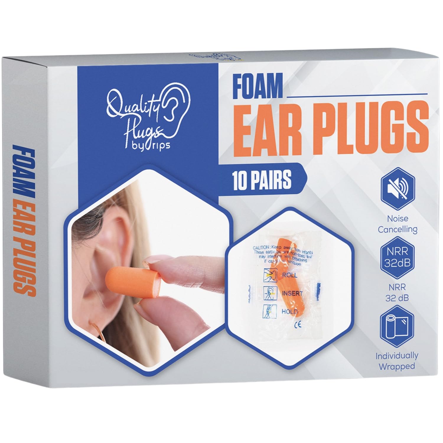 Photo 1 of Quality Foam Ear Plugs 10 Pair - 32dB Soft Foam Ear Plugs for Sleeping Noise Cancelling Disposable - Individually Wrapped High Decibel Ear Plugs for Noise Reduction Construction Work Shooting Music