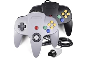 Rzzhgzq 2 Pack USB Wired N64 Controller PC Gamepads Standard Controllers Classic N64 PC Gamepad Controller for Windows PC MAC Linux (Black+Gray)