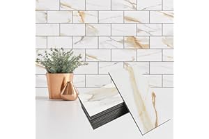 StyloVue 100 Pieces Peel and Stick Backsplash for Kitchen, 3" x 6" PVC Subway Tile 2023 Upgraded Calacatta Gold with Dark Gray Grout Backsplash Stick on Tile Elevate Kitchen, Bathroom, Fireplace,RV