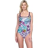 Gottex Womens Gottex Floral Vibrant Multi Color Square Neck One-Piece Swimsuit