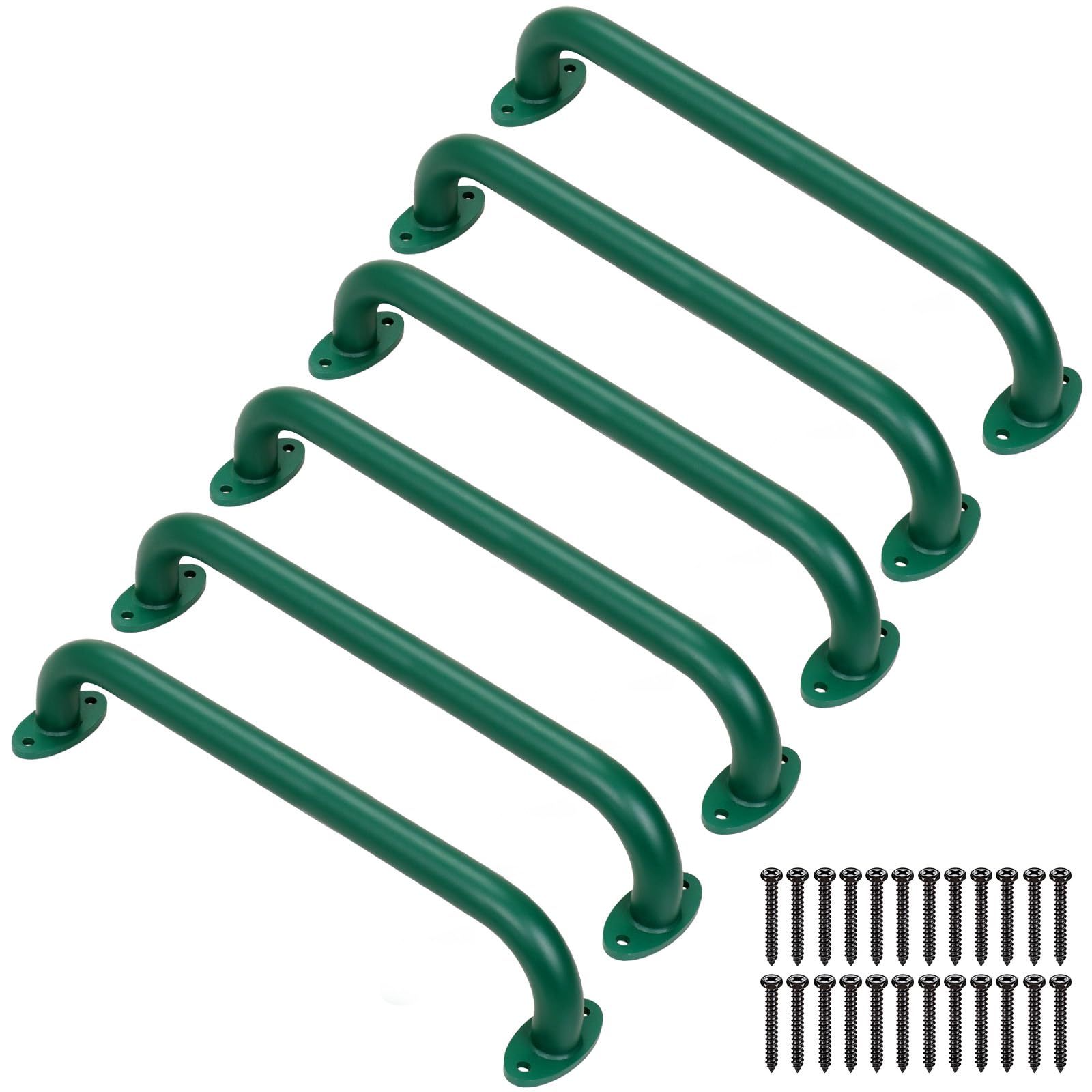 Photo 1 of SELEWARE 6-Pack 17-Inch Green Metal Playground Safety Handles – Heavy-Duty, Non-Slip Grab Bars for Indoor/Outdoor Kids’ Playsets, Swing Sets, Playhouses, Treehouses, Jungle Gyms & Climbing Frames