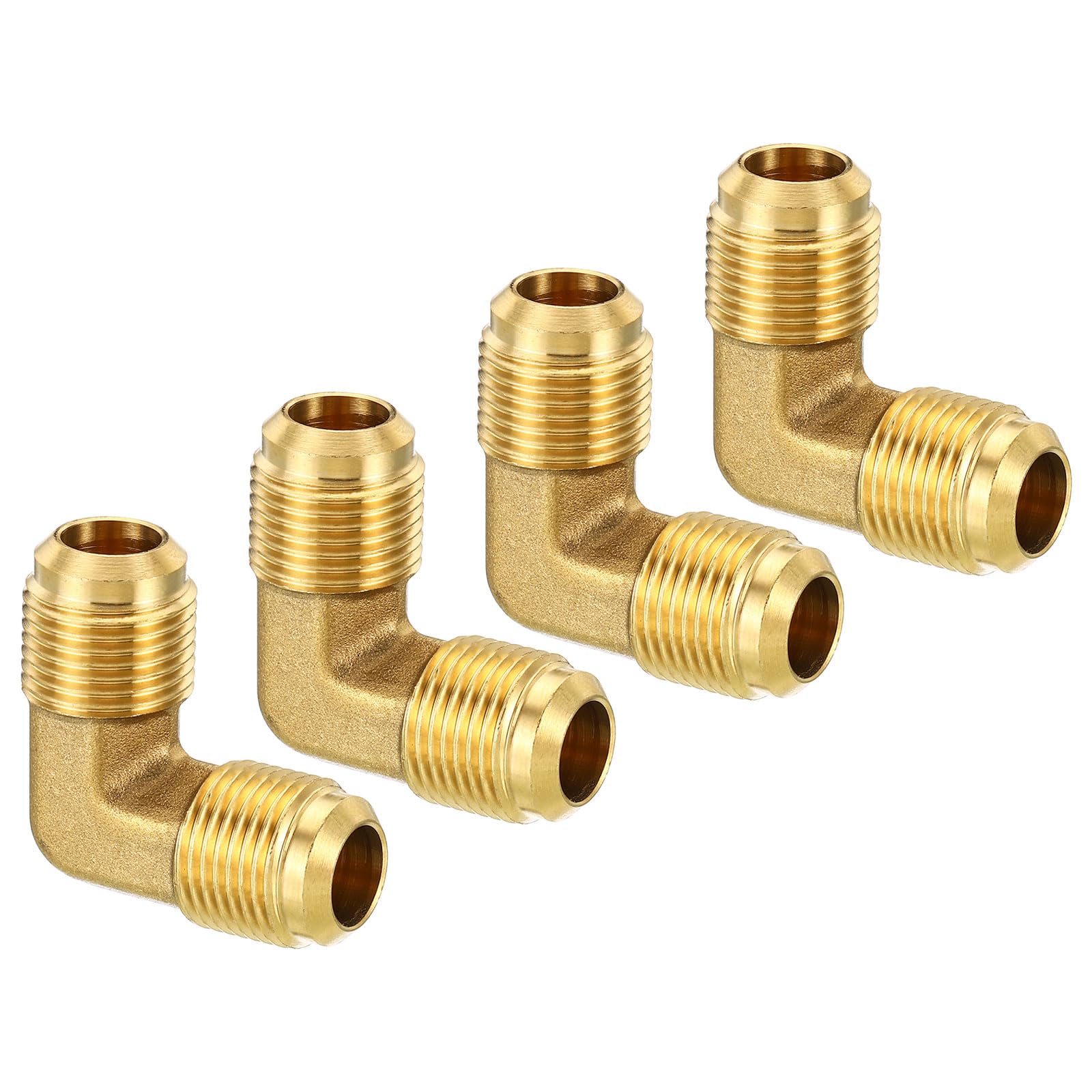 PATIKIL 1/2" x 1/2" Brass Pipe Fitting, 4 Pack Flare 90 Degree Elbow Tube Fitting Pipe Adapter Connector for Air Conditioner Refrigeration Plumbing